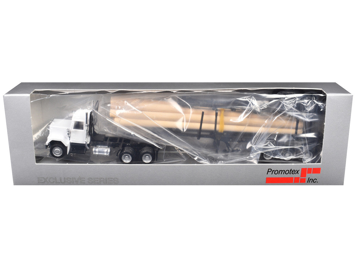 GMC Super B Log Truck and Trailer White with Log Accessories 1/87 (HO) Plastic Model Car by Promotex-0