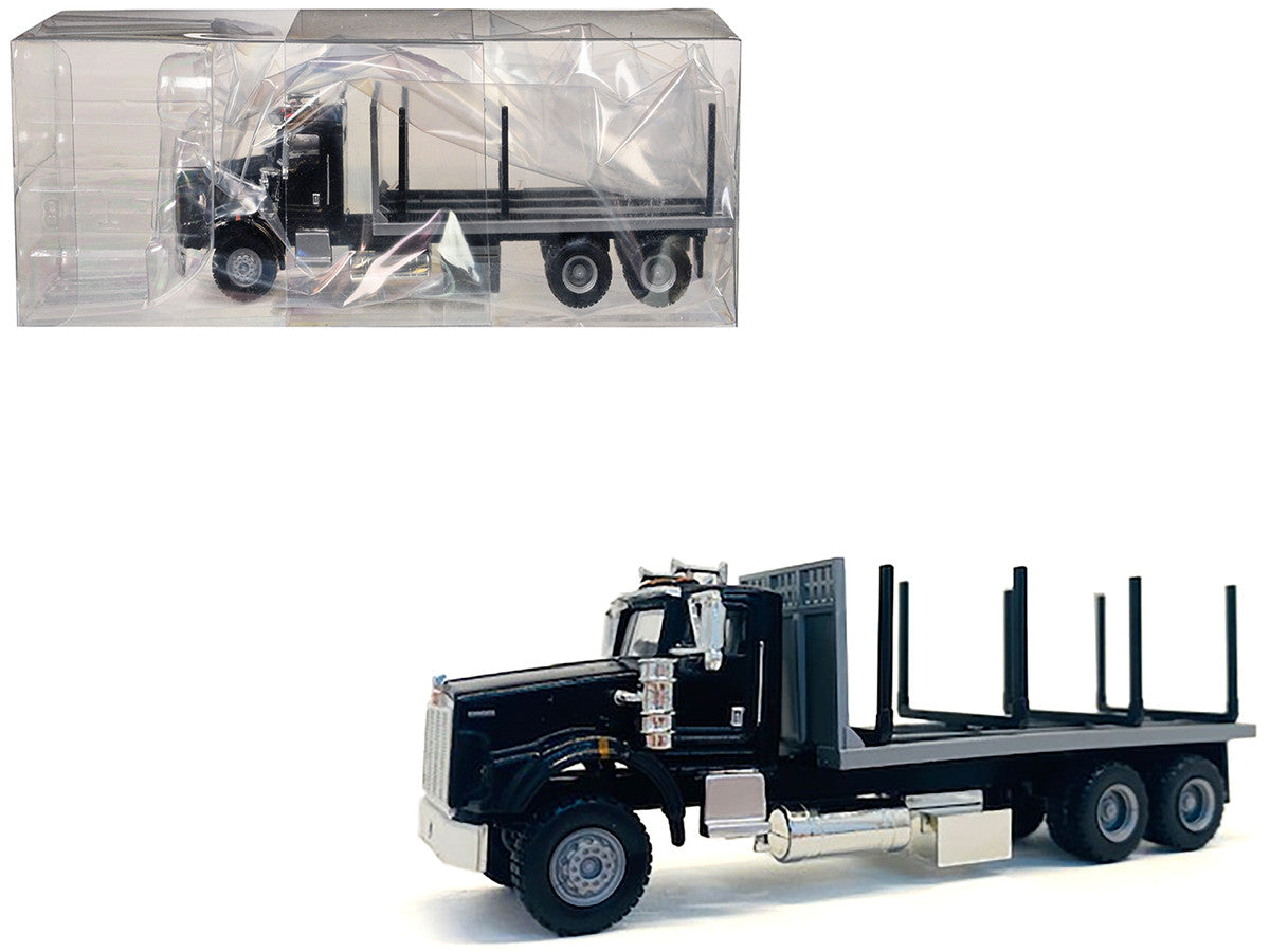 Kenworth T800 Stake Bed Truck Black 1/87 (HO) Plastic Model Car by Promotex-2