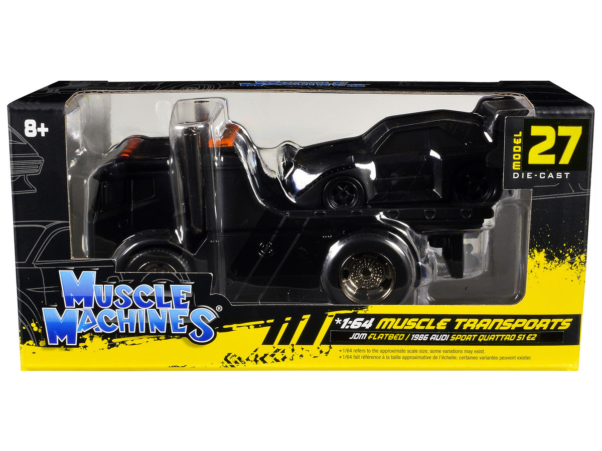 JDM Flatbed Truck Matt Black and 1986 Audi Sport Quattro S1 E2 Matt Black "Muscle Transports" Series 1/64 Diecast Models by Muscle Machines-0