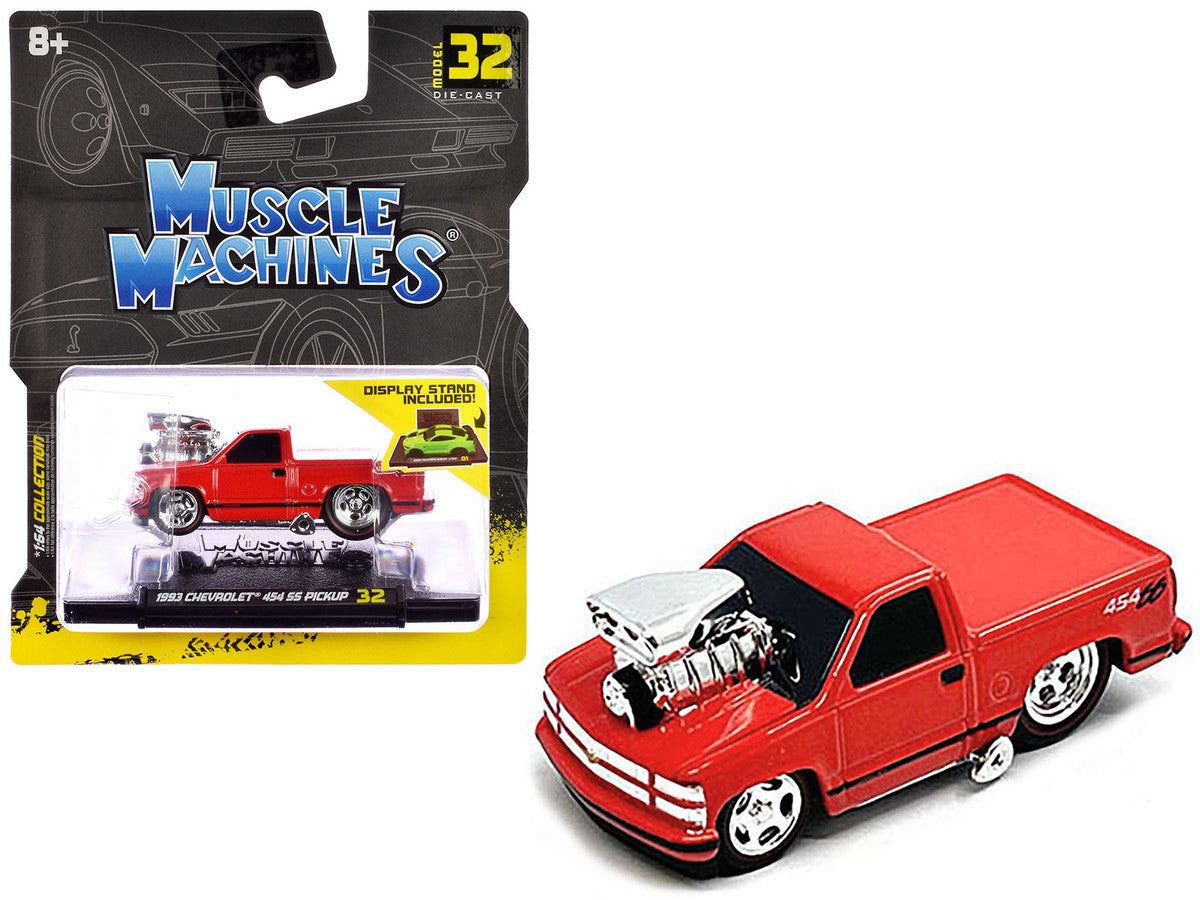 1993 Chevrolet 454 SS Pickup Truck Red 1/64 Diecast Model Car by Muscle Machines-0