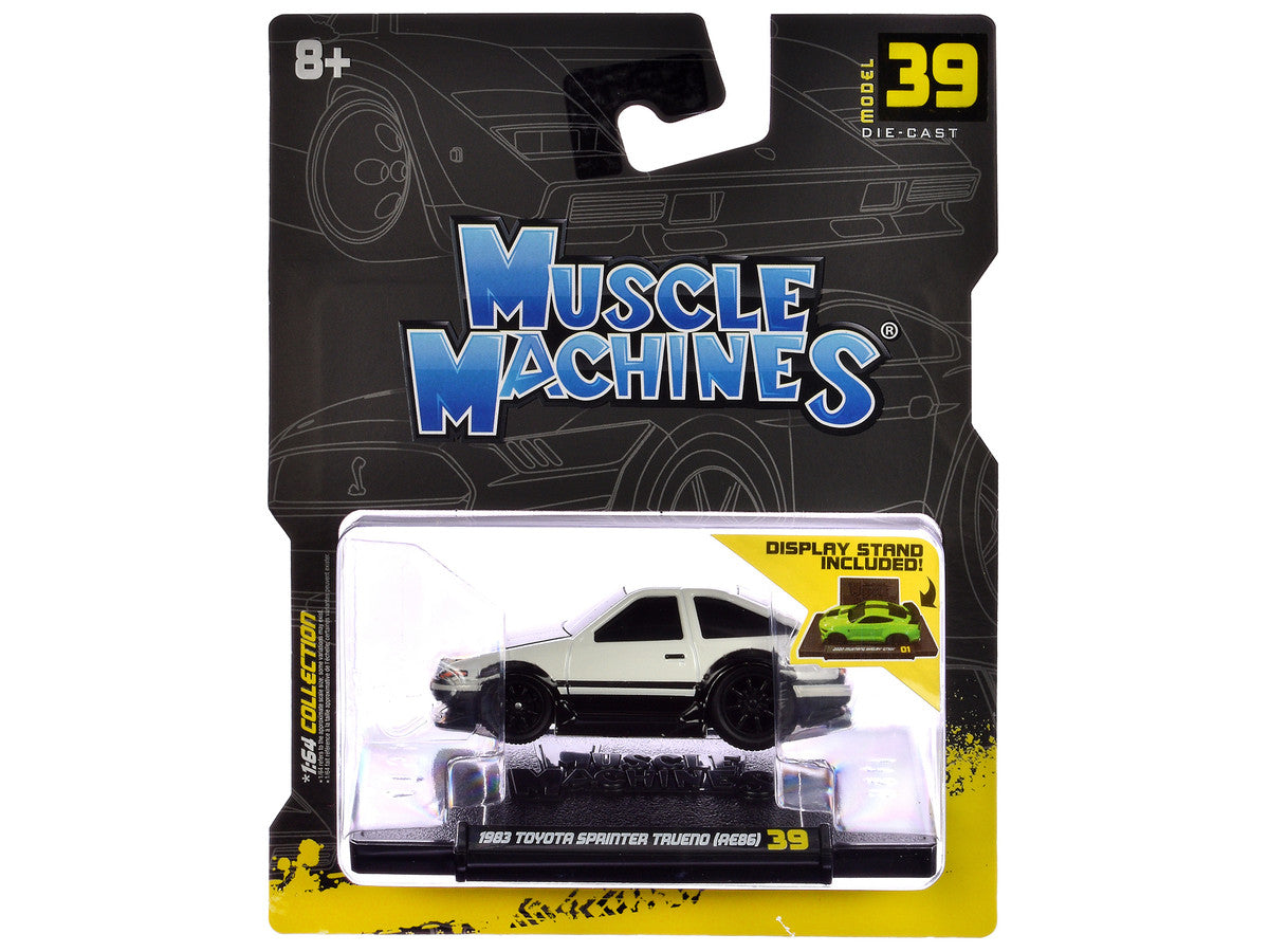 1983 Toyota Sprinter Trueno (AE86) White with Carbon Hood 1/64 Diecast Model Car by Muscle Machines-2