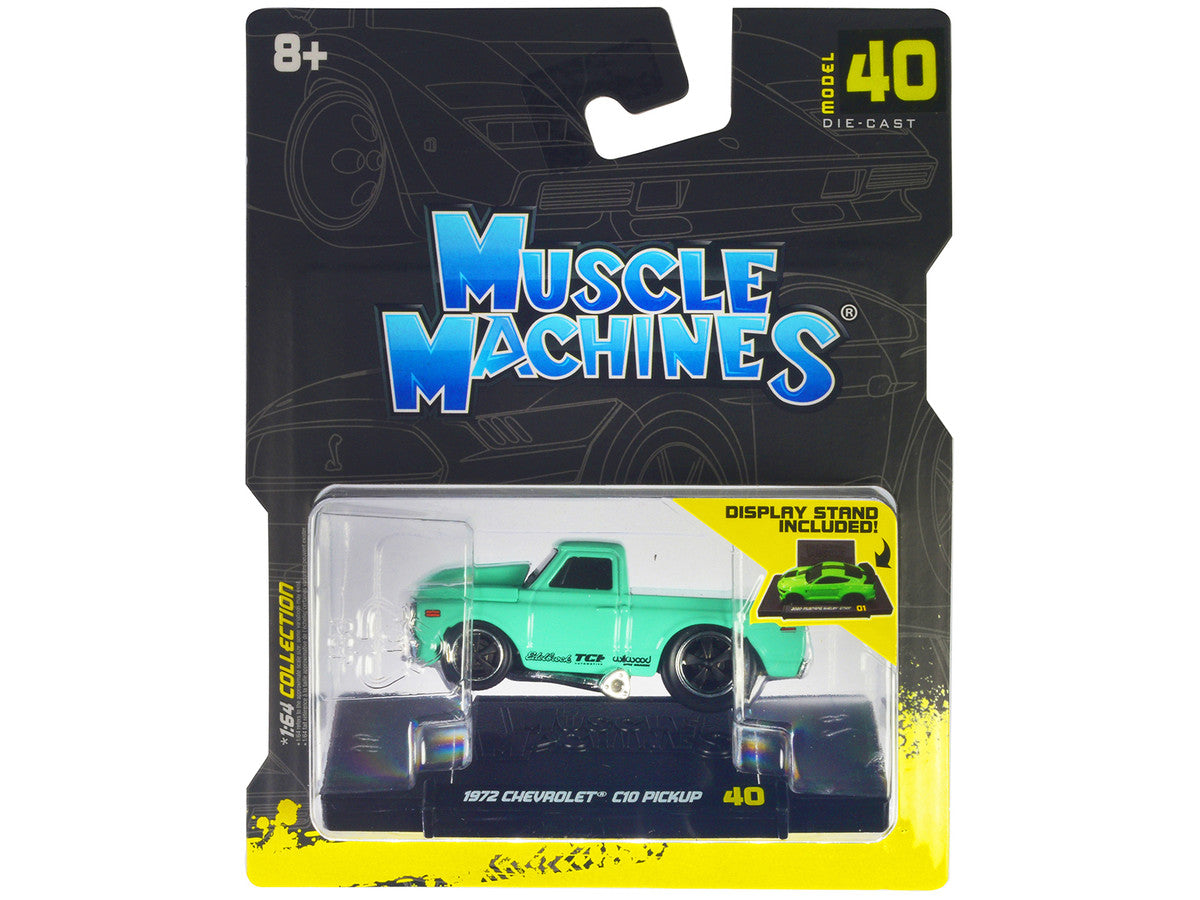 1972 Chevrolet C10 Pickup Truck Light Green 1/64 Diecast Model Car by Muscle Machines-2