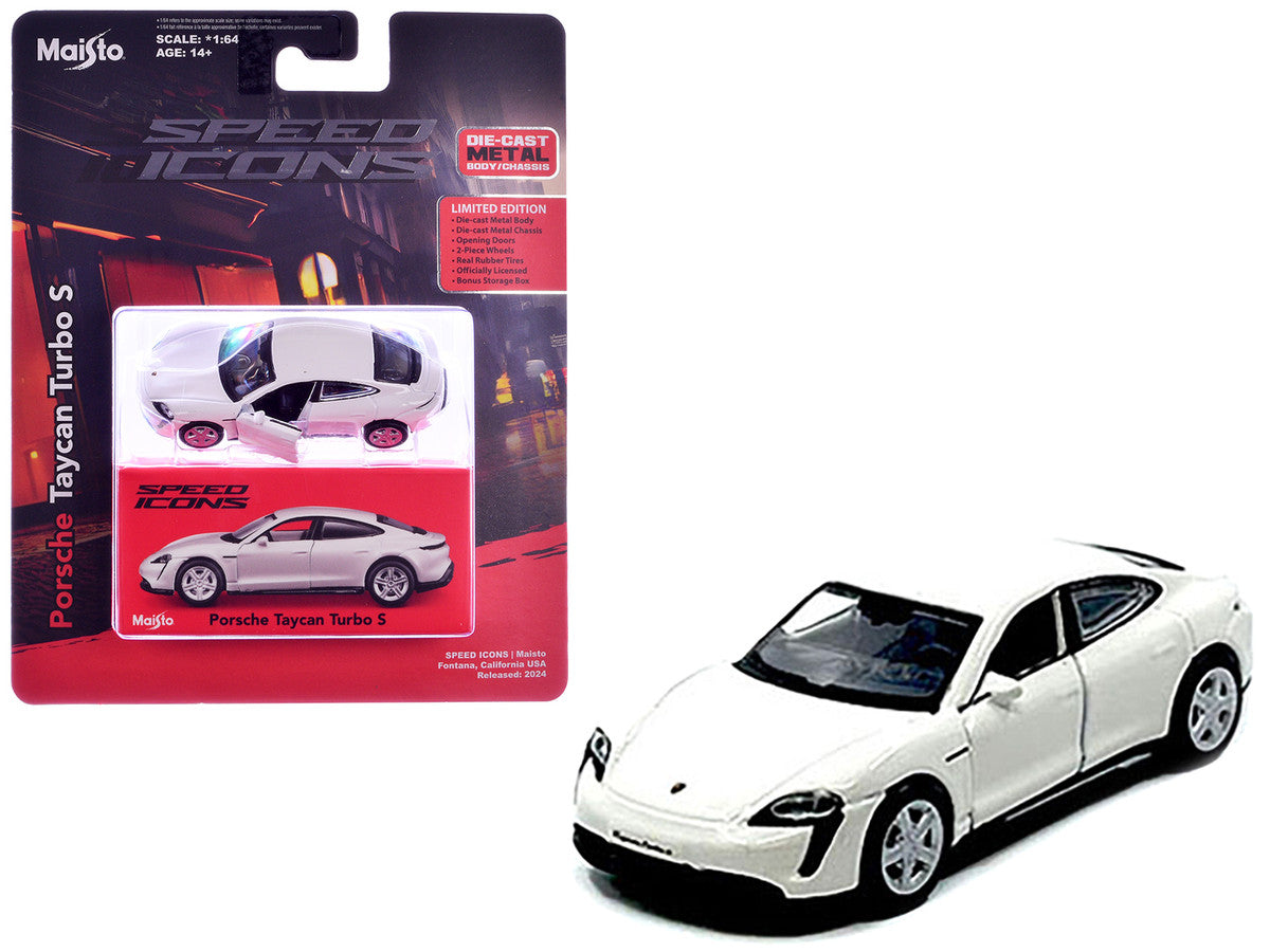 Porsche Taycan Turbo S White "Speed Icons" Series 1/64 Diecast Model Car by Maisto-2