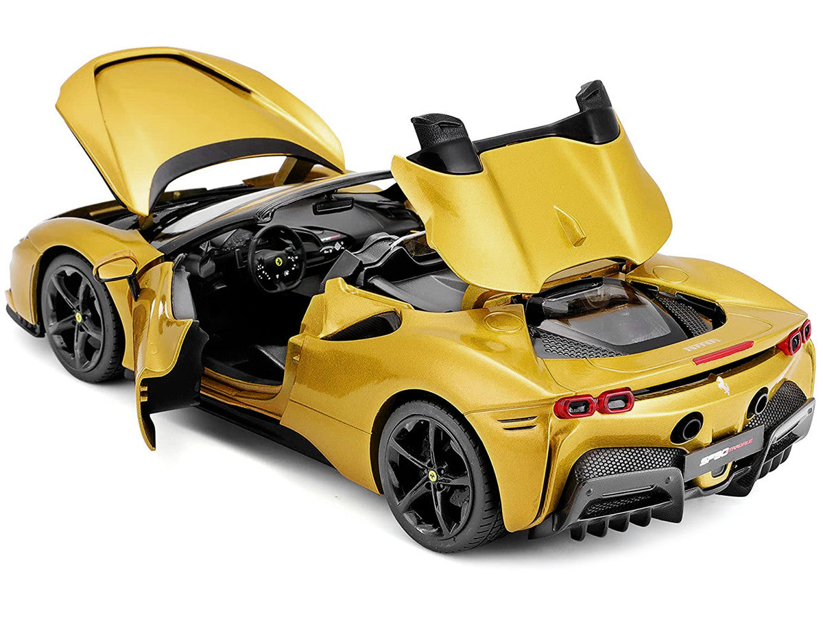 Ferrari SF90 Spider Gold Metallic "Race + Play" Series 1/18 Diecast Model Car by Bburago-2