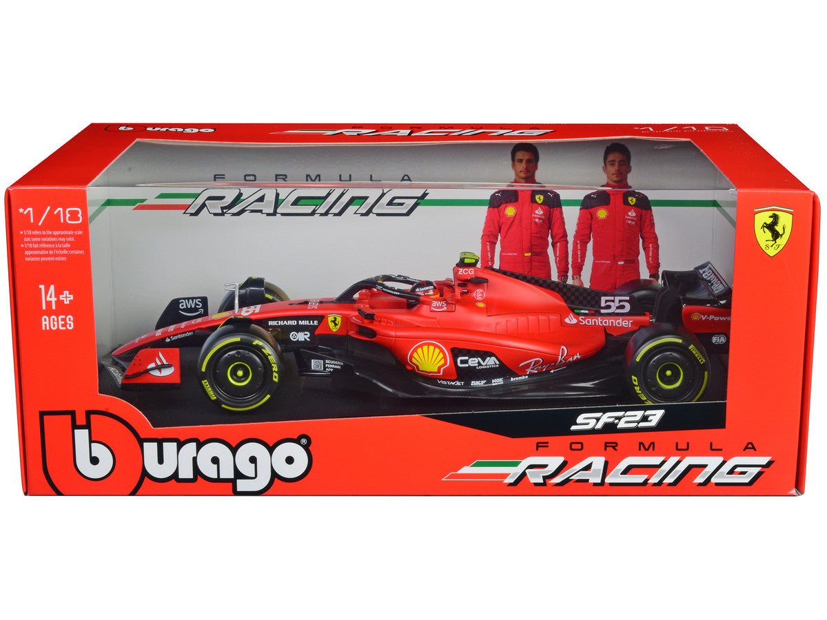 Ferrari SF-23 #55 Carlos Sainz Formula One F1 World Championship (2023) "Formula Racing" Series 1/18 Diecast Model Car by Bburago-0