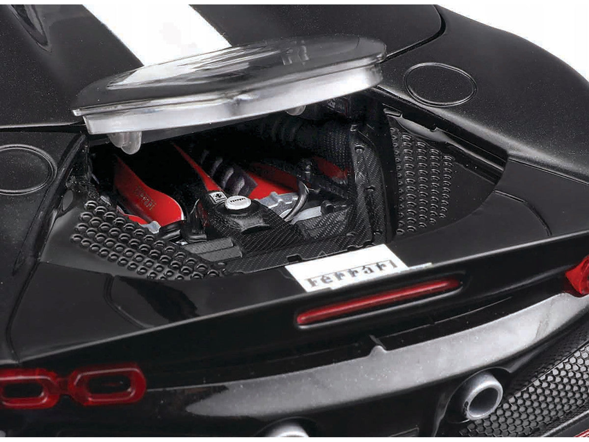 Ferrari SF90 Spider Assetto Fiorano Black Metallic with White Stripes "Signature Series" 1/18 Diecast Model Car by Bburago-2