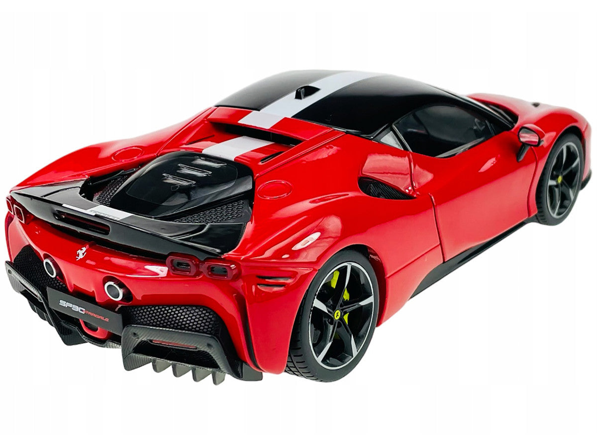 Ferrari SF90 Stradale Assetto Fiorano Red with White Stripes "Signature Series" 1/18 Diecast Model Car by Bburago-3