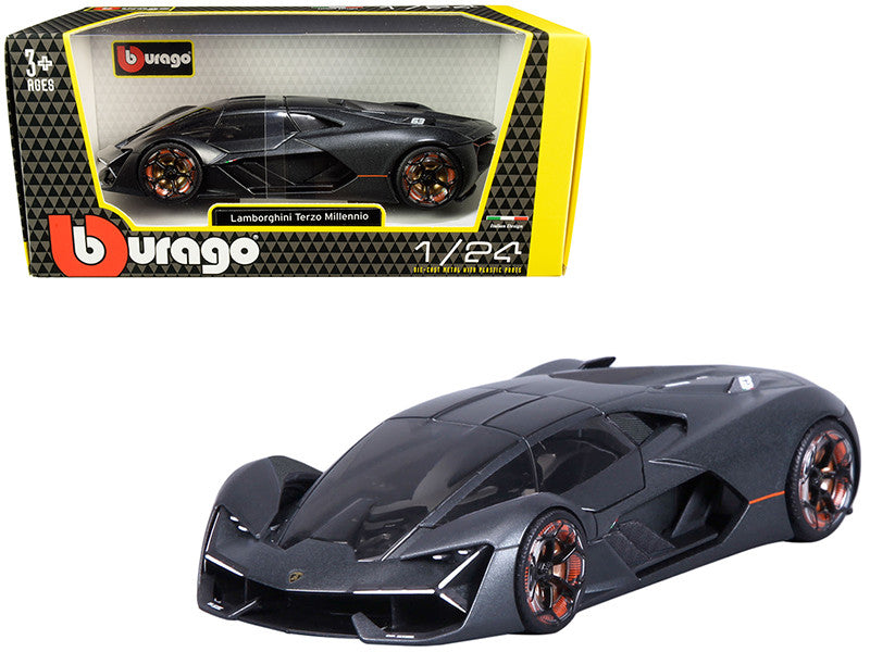 Lamborghini Terzo Millennio Dark Gray Metallic with Black Top and Carbon Accents 1/24 Diecast Model Car by Bburago-0