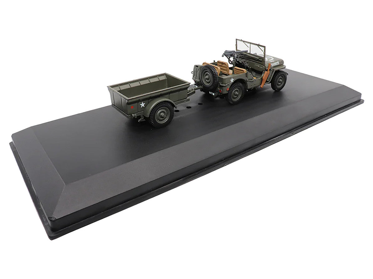 Willys Jeep 1/4-Ton Utility Truck Olive Drab with Trailer "United States Army" 1/43 Diecast Model by Militaria Die Cast-4