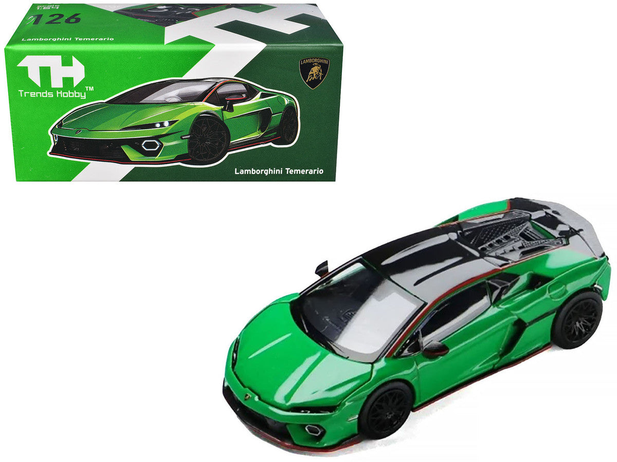 Lamborghini Temerario Green with Black Topdie 1/64 Diecast Model Car by Trends Hobby-4