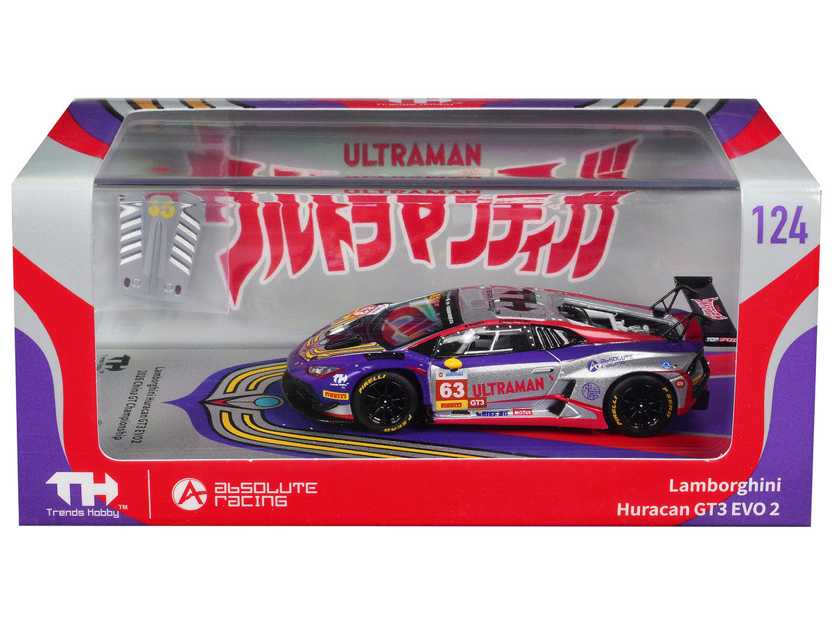 Lamborghini Huracan GT3 EVO 2 #63 Akash Nandy - Zhang Shi Mo "Ultraman" "China GT Championship" (2026) 1/64 Diecast Model Car by Trends Hobby-2