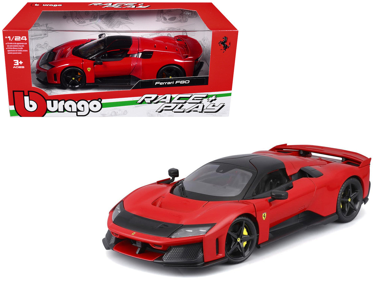 Ferrari F80 Red with Black Top "Race + Play" Series 1/24 Diecast Model Car by Bburago-4