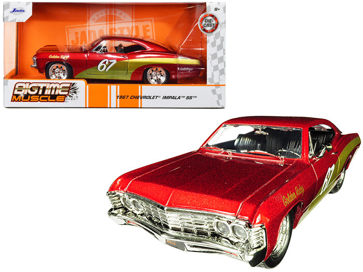 1967 Chevrolet Impala SS #67 "Golden Ruby" Red with Gold Stripes "Bigtime Muscle" 1/24 Diecast Model Car by Jada-0