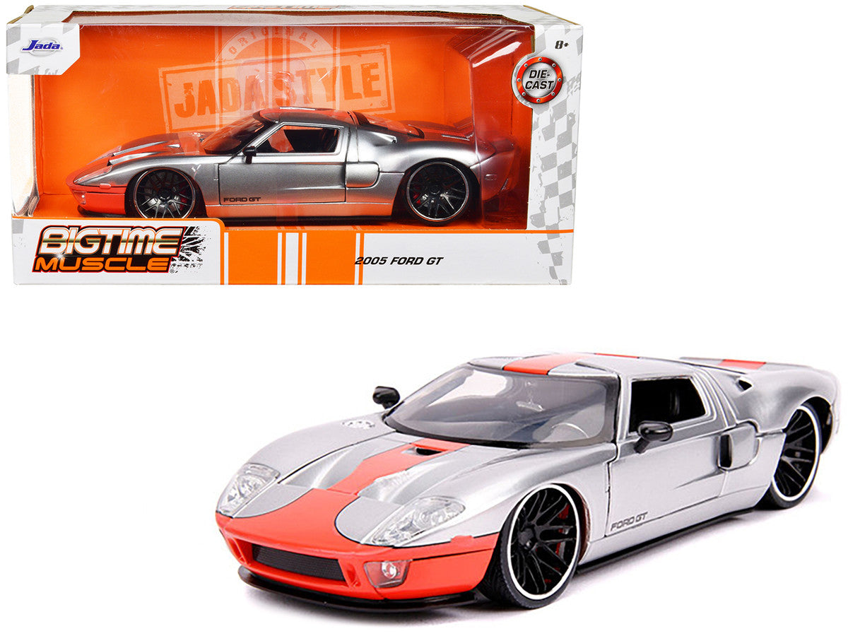 2005 Ford GT Silver with Orange Stripe "Bigtime Muscle" 1/24 Diecast Model Car by Jada-0