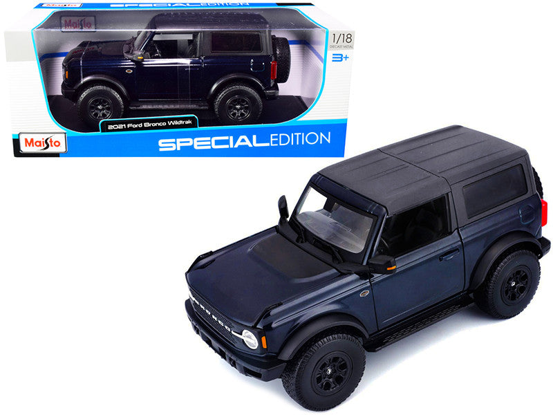 2021 Ford Bronco Wildtrak Dark Blue Metallic with Dark Gray Top "Special Edition" 1/18 Diecast Model Car by Maisto-0