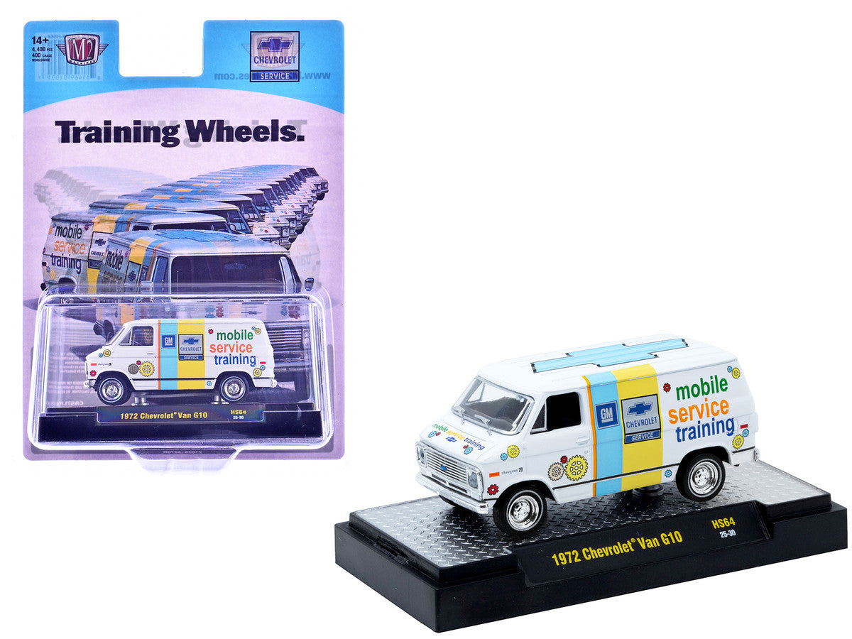 1972 Chevrolet G10 Van "Chevrolet Mobile Service Training" White with Graphics Limited Edition to 4400 pieces Worldwide 1/64 Diecast Model Car by M2 Machines-2