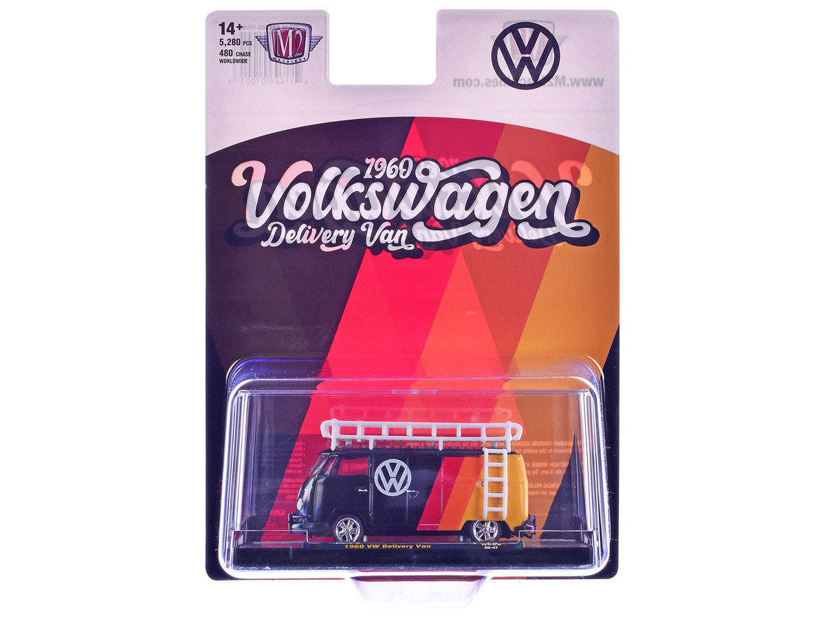 1960 Volkswagen Delivery Van Black with Stripes and White Roof Rack Limited Edition to 5280 pieces Worldwide 1/64 Diecast Model Car by M2 Machines-2