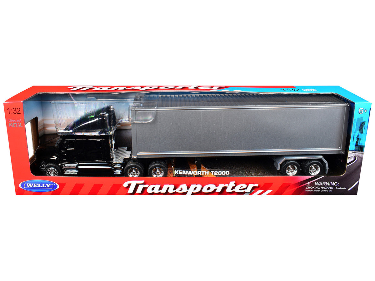 Kenworth T2000 Truck Black with Gray Container "Transporter" Series 1/32 Diecast Model by Welly-0
