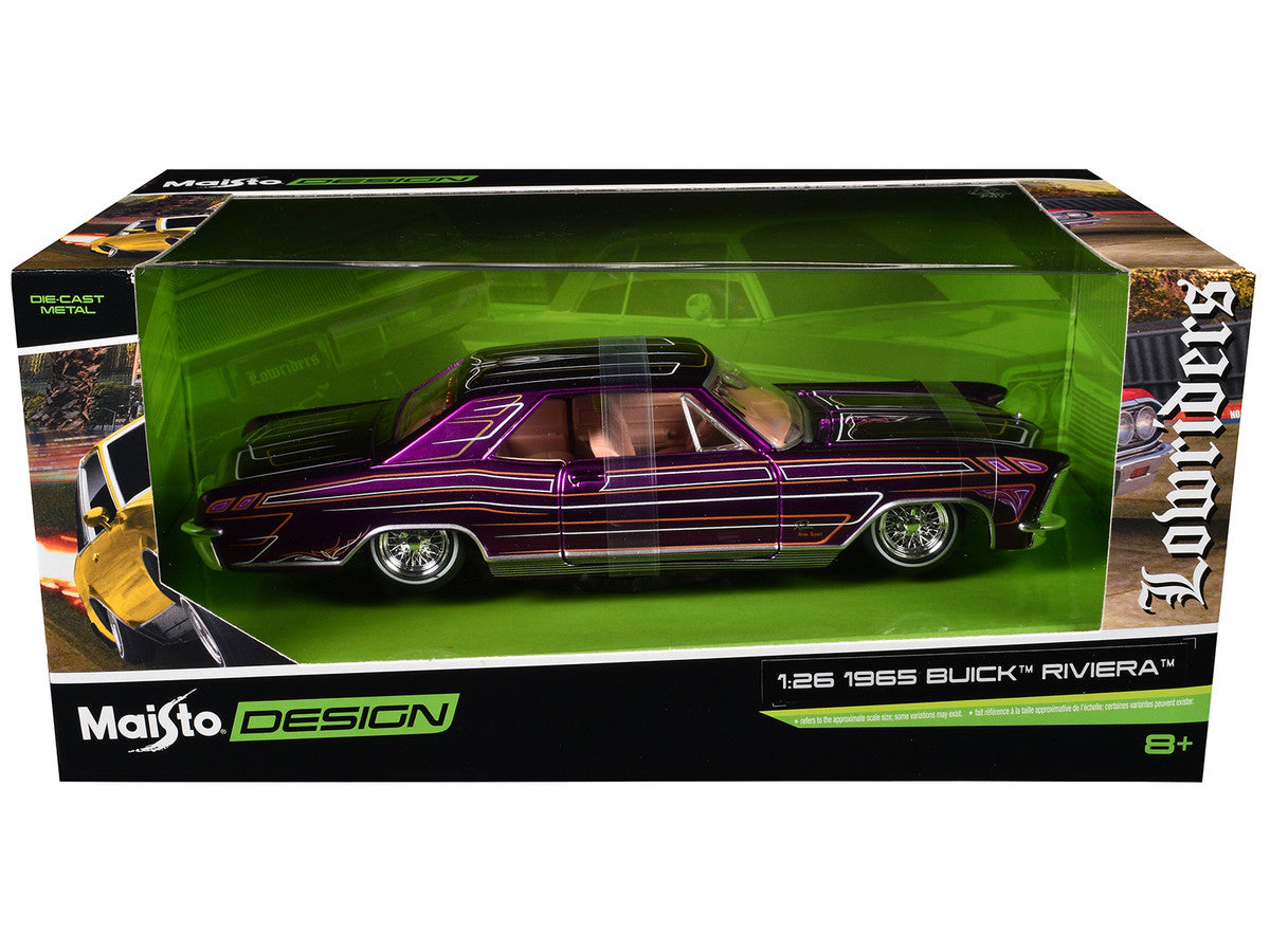 1965 Buick Riviera Lowrider Purple Metallic with Graphics "Lowriders" Series 1/26 Diecast Model Car by Maisto-2