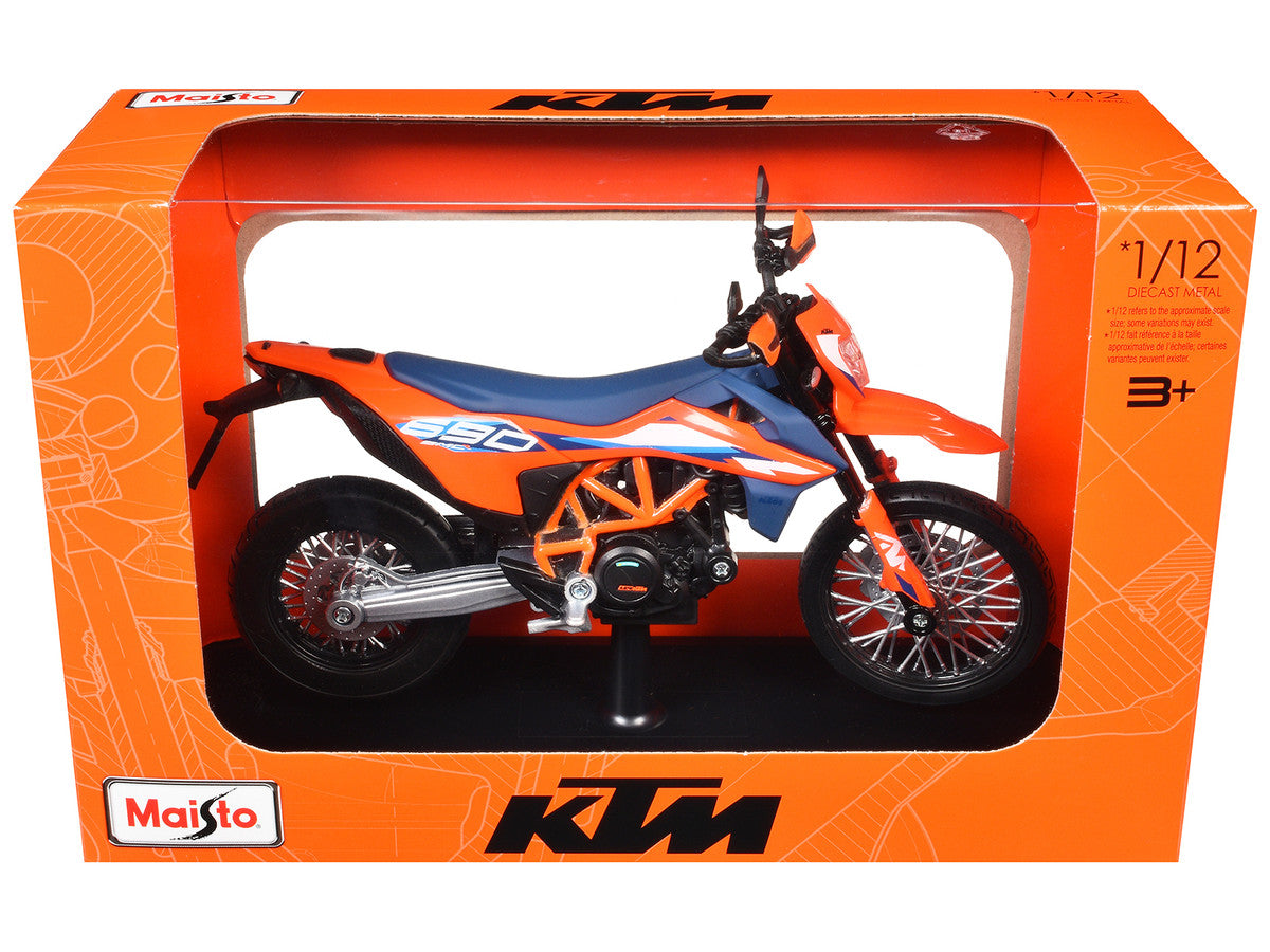 2023 KTM 690 SMC R Orange and Blue with Display Base 1/12 Diecast Model by Maisto-0