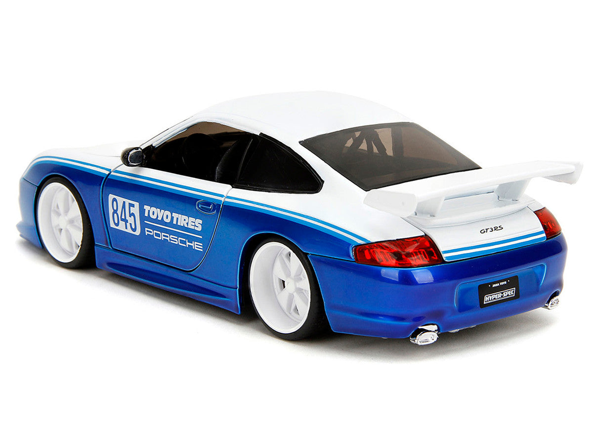 Porsche 911 GT3 RS (996) #845 White and Blue Metallic "Toyo Tires" "Hyper-Spec" Series 1/24 Diecast Model Car by Jada-4