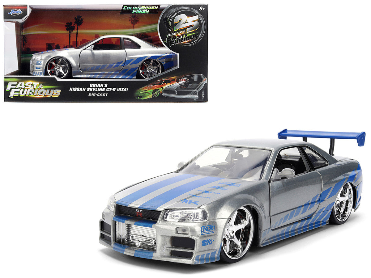 Brian's Nissan Skyline GT-R (R34) RHD (Right Hand Drive) Brush Finish "2 Fast 2 Furious" (2003) Movie 25 Years of Fast & Furious Anniversary 1/24 by Jada-4
