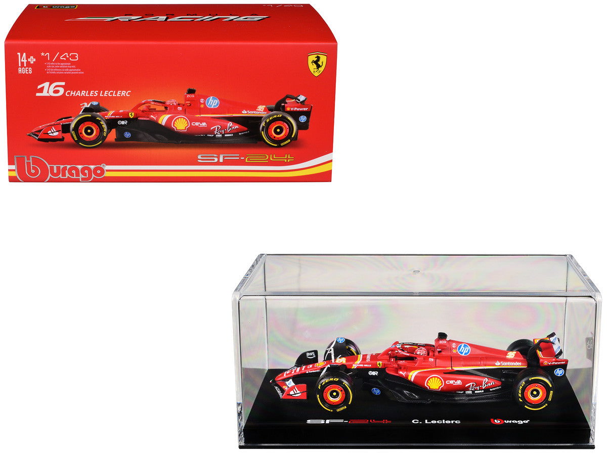 Ferrari SF-24 #16 Charles Leclerc "Formula One F1 World Championship" (2024) with Display Case "Formula Racing" Series 1/43 Diecast Model Car by Bburago-4