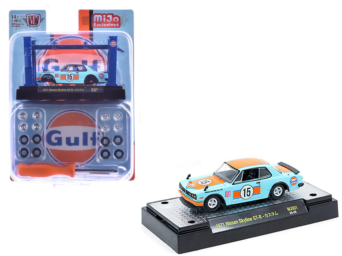 1971 Nissan Skyline GT-R RHD (Right Hand Drive) #15 "Gulf Oil" Light Blue and Orange "Auto-Lifts" Series Limited Edition to 3300 pieces Worldwide 1/64 Diecast Model Car by M2 Machines-2