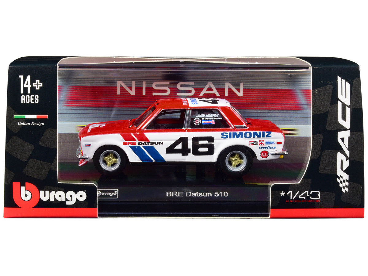 Datsun 510 #46 John Morton Red and White "BRE (Brock Racing Enterprises)" "Race" Series 1/43 Diecast Model Car by Bburago-0