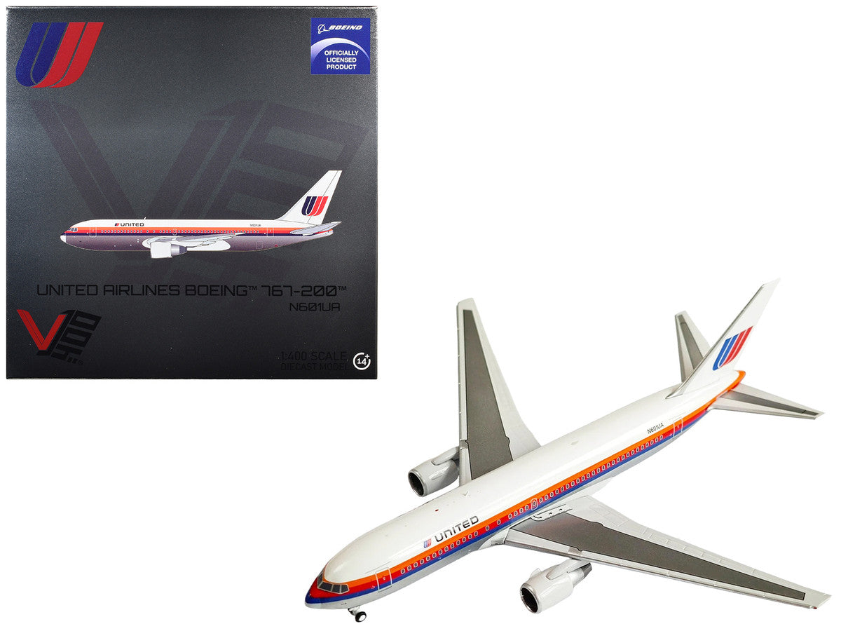 Boeing 767-200 Commercial Aircraft "United Airlines" (N601UA) White with Stripes 1/400 Diecast Model by V1:400-2
