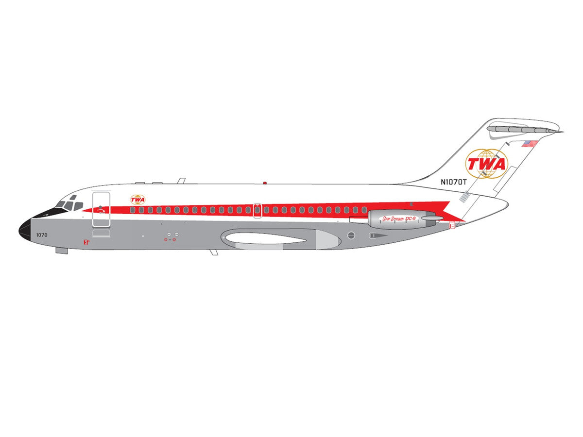 McDonnell Douglas DC-9-15 Commercial Aircraft "Trans World Airlines" (N1070T) White with Red Stripes 1/400 Diecast Model by V1:400-1