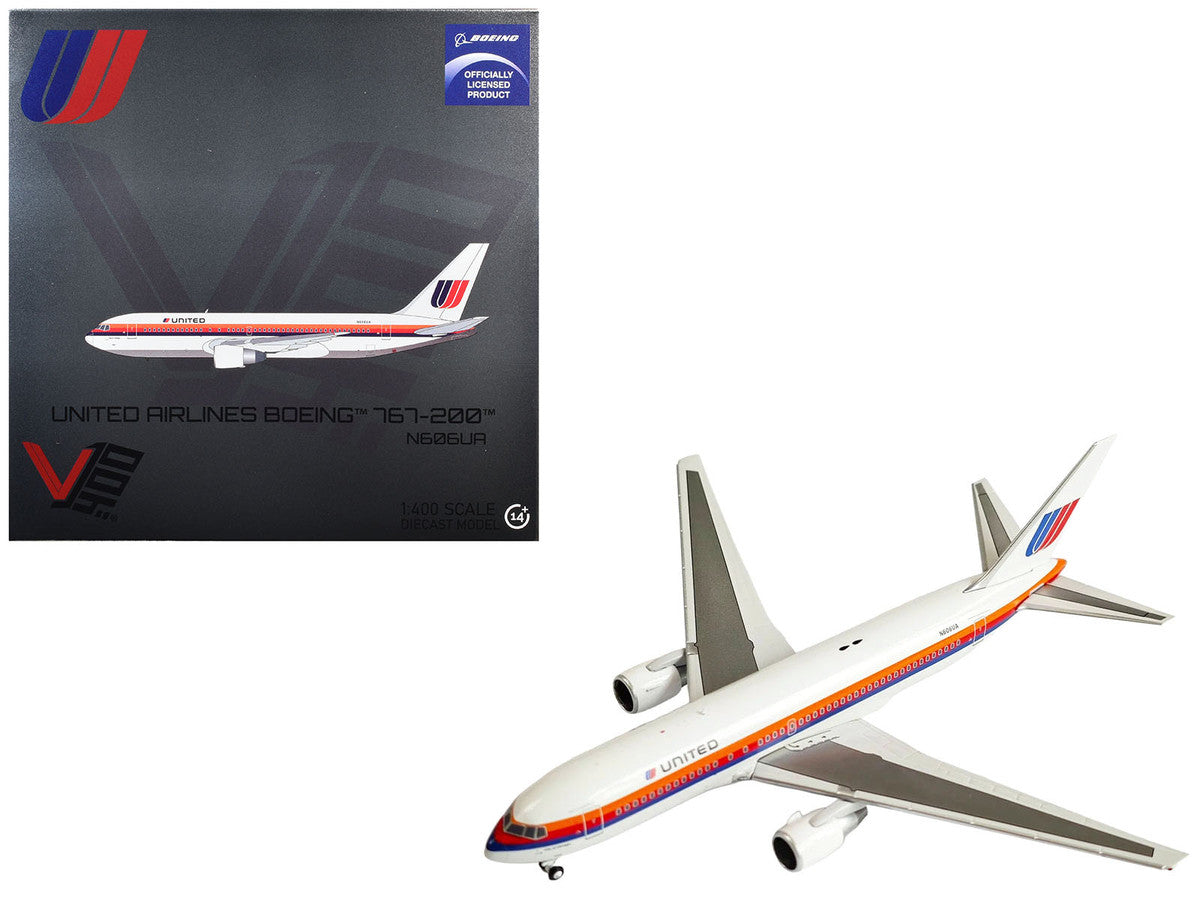 Boeing 767-200 Commercial Aircraft "United Airlines" (N606UA) White with Stripes 1/400 Diecast Model by V1:400-2