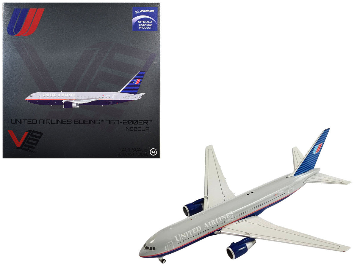 Boeing 767-200ER Commercial Aircraft "United Airlines" (N609UA) Gray with Blue Tail 1/400 Diecast Model by V1:400-2