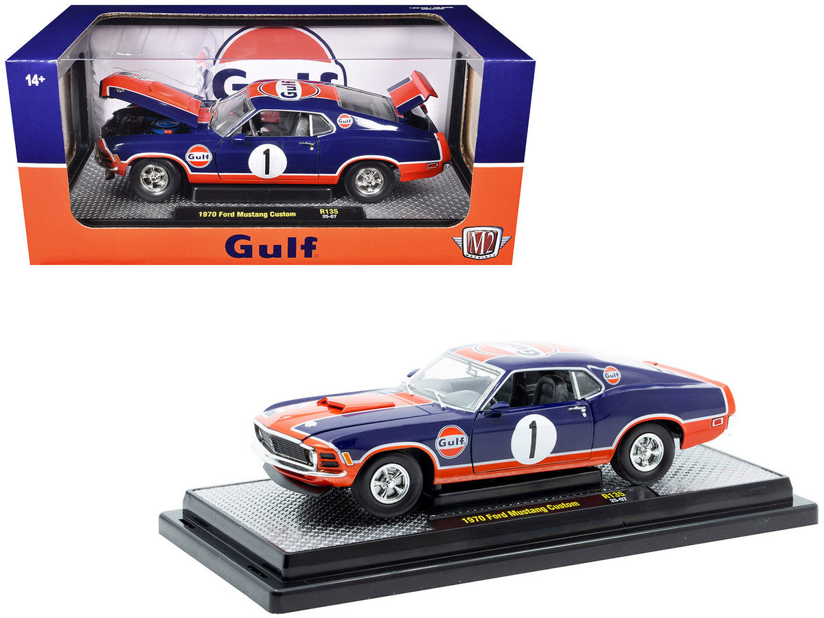 1970 Ford Mustang Custom #1 "Gulf Oil" Dark Blue with Orange Graphics Limited Edition to 7850 pieces Worldwide 1/24 Diecast Model Car by M2 Machines-2