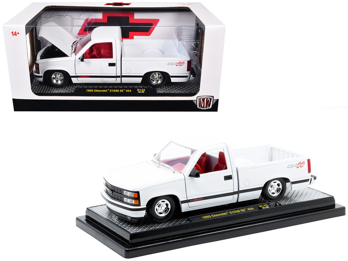 1993 Chevrolet C1500 SS 454 Pickup Truck White with Red Interior Limited Edition to 9600 pieces Worldwide 1/24 Diecast Model Car by M2 Machines-2
