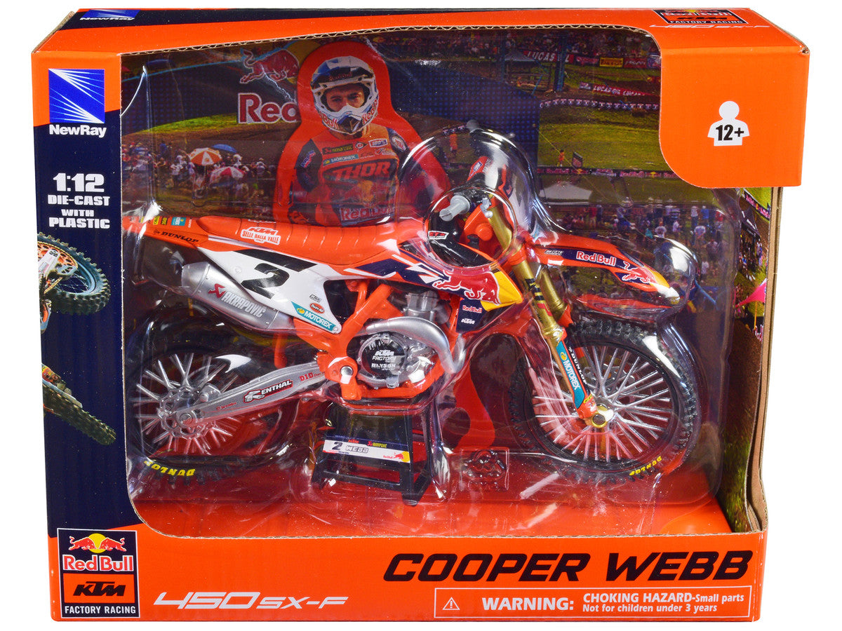 KTM 450 SX-F Motorcycle #2 Cooper Webb "Red Bull KTM Factory Racing" 1/12 Diecast Model by New Ray-2