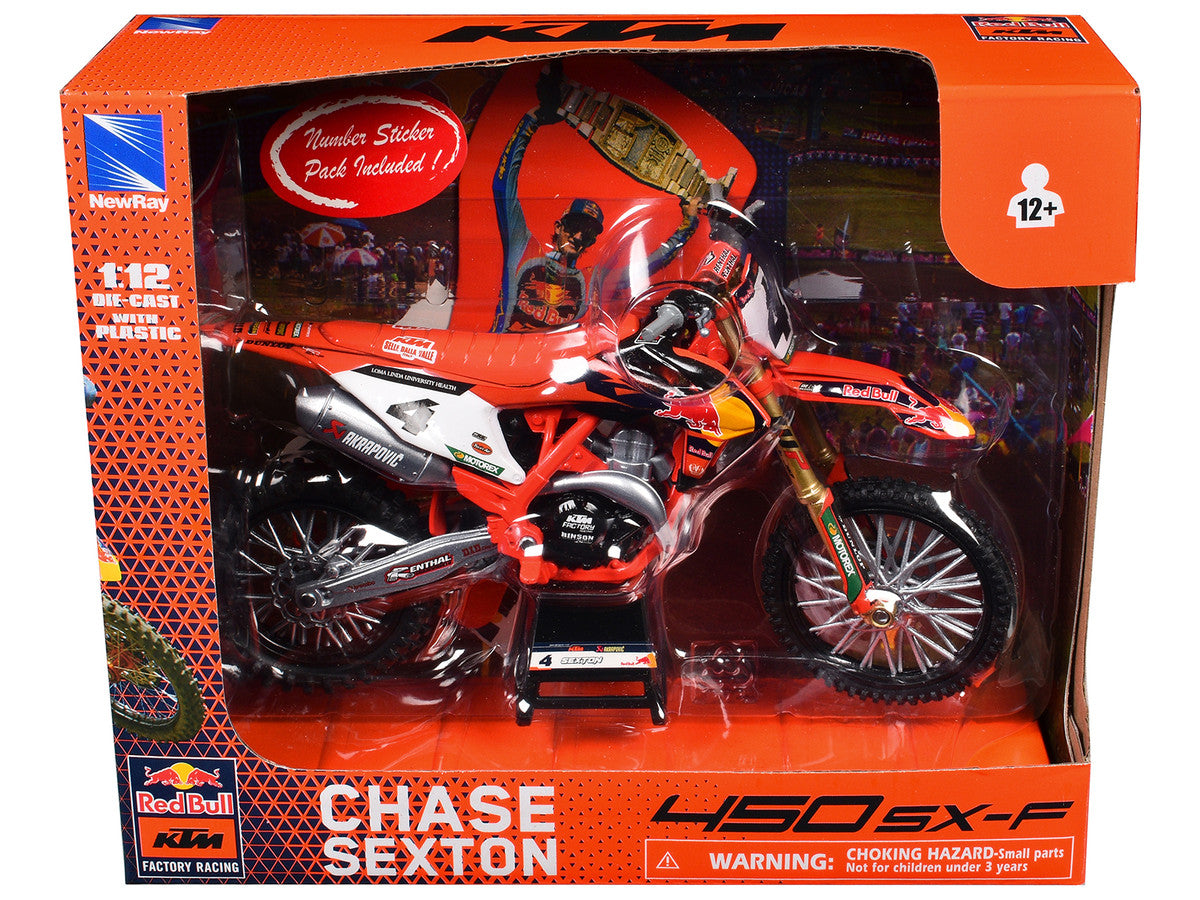 KTM 450 SX-F Motorcycle #4 Chase Sexton "Red Bull KTM Factory Racing" 1/12 Diecast Model by New Ray-2