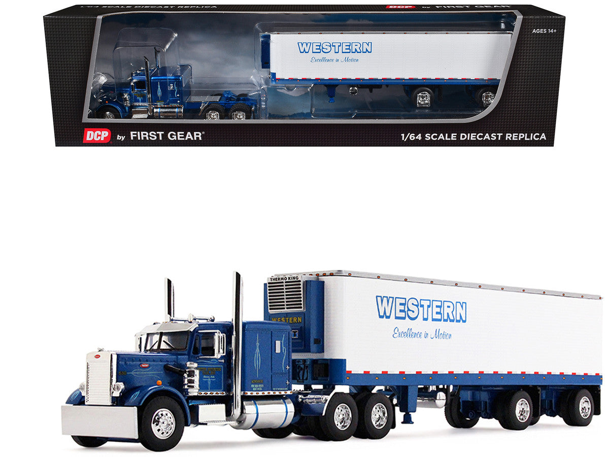 Peterbilt 351 with 63" Flat Top Sleeper and 40' Vintage Trailer with Reefer "Western Distributing" Blue Metallic and White 1/64 Diecast Model by DCP/First Gear-3