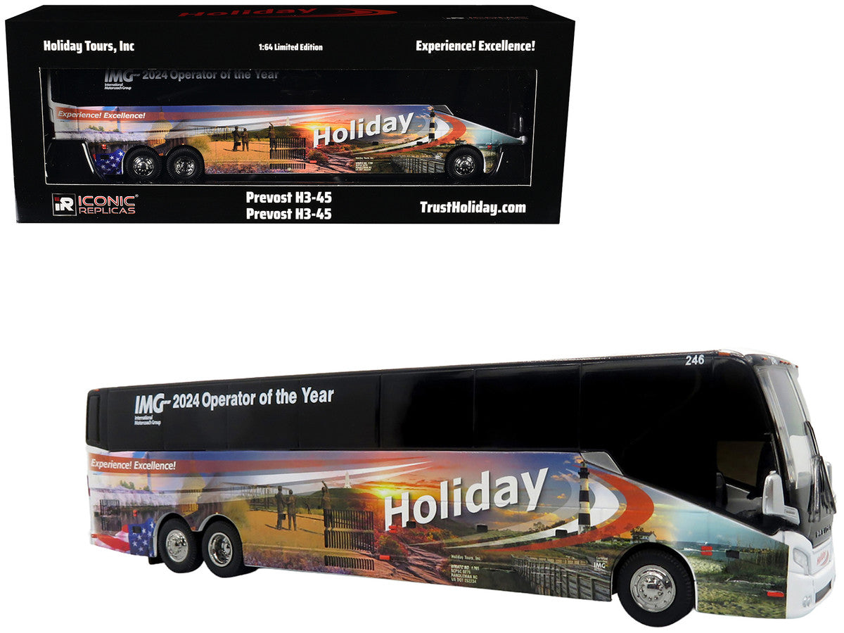 Prevost H3-45 Coach Bus "Holiday Tours - 2024 IMG Operator of the Year" White with Graphics Limited Edition 1/64 Diecast Model by Iconic Replicas-4