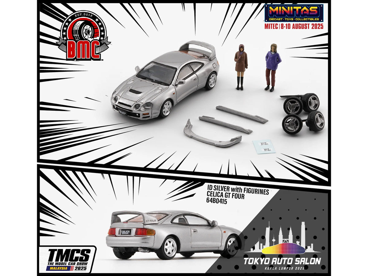 Toyota Celica GT-Four RHD (Right Hand Drive) ID Silver Metallic with 2 Figures and Accessories 1/64 Diecast Model Car by BM Creations-2