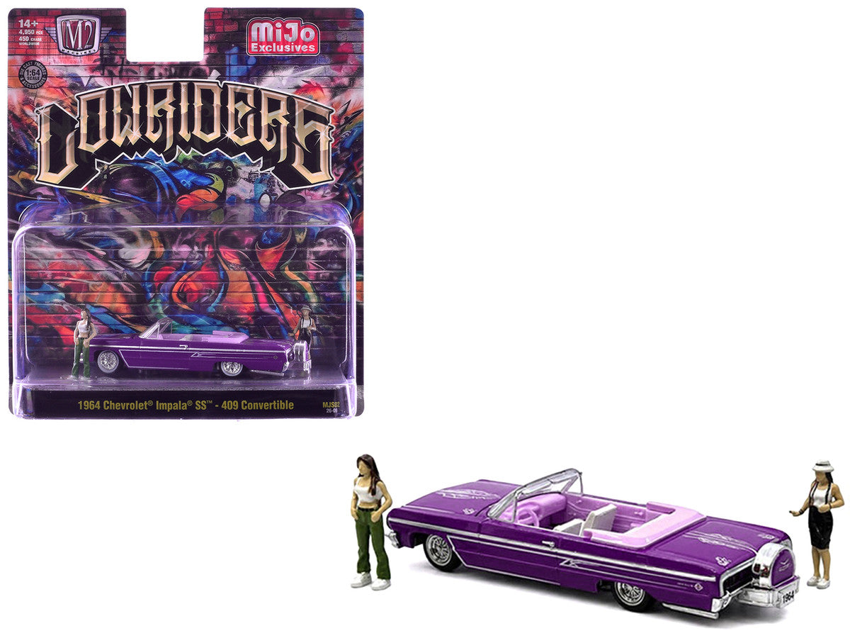1964 Chevrolet Impala SS 409 Convertible Purple Metallic with Purple and White Interior with 2 Figures Limited Edition to 4950 pieces Worldwide 1/64 Diecast Models by M2 Machines-2