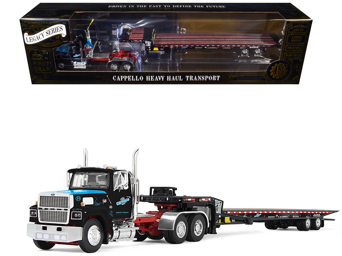 Ford LTL 9000 Day Cab and Landoll 440B-50CA Traveling Axle Trailer "Cappello Heavy Transport" Black with Blue Hood "Legacy" Series #3 1/64 Diecast Model by DCP/First Gear-2