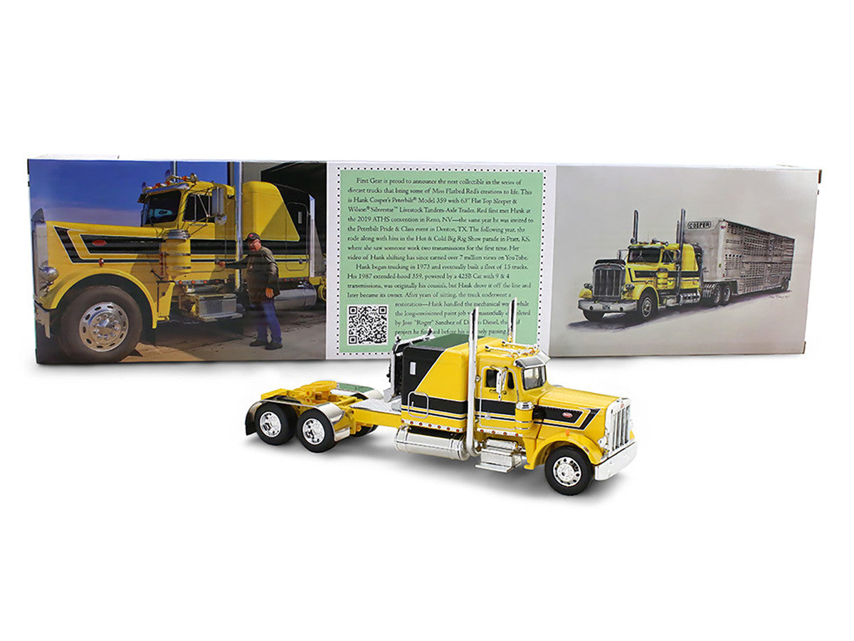 Peterbilt 359 with 63" Flat Top Sleeper & Wilson Silverstar Livestock Trailer "Red's Favorites - Hank Cosper" Yellow with Black Stripes 1/64 Diecast Model by DCP/First Gear-4
