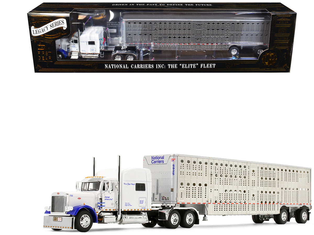Peterbilt 379 with 70" Mid-Roof Sleeper and Wilson Silverstar Livestock Trailer "National Carriers" White "Legacy Series #5" 1/64 Diecast Model by DCP/First Gear-4