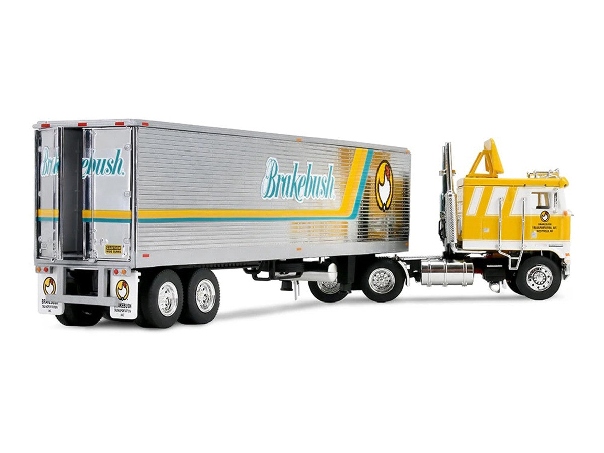 Kenworth K100 COE Flat Top and 40' Vintage Trailer with Reefer "Brakebush" Yellow with White Grpahics "Legacy Series #6" 1/64 Diecast Model by First Gear-3