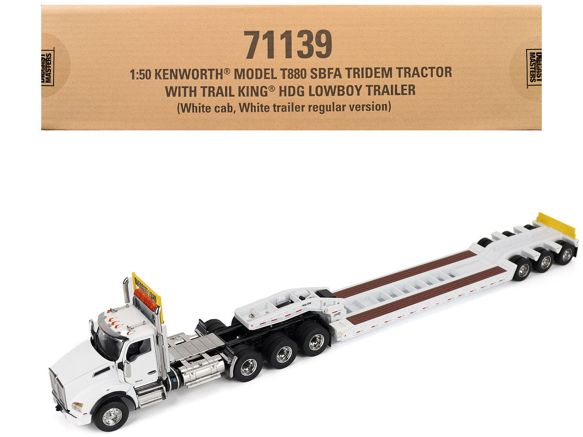 Kenworth T880 SBFA Tridem Truck with Trail King HDG Lowboy Trailer White "Transport Series" 1/50 Diecast Model by Diecast Masters-4