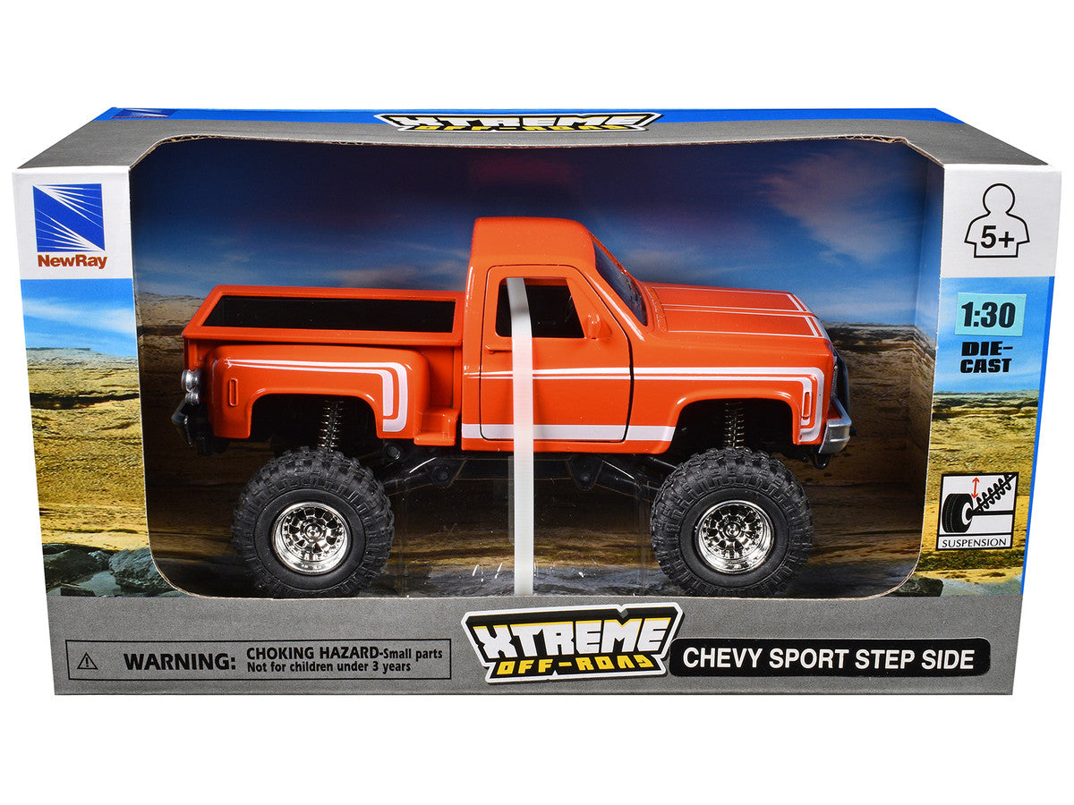 Chevrolet Sport Step Side Pickup Truck Orange with White Graphics "Xtreme Off-Road" Series 1/30 Diecast Model by New Ray-2