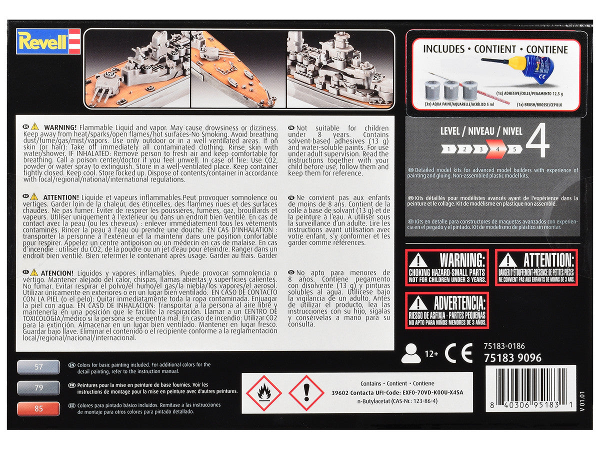 Level 4 Model Kit Battleship U.S.S. New Jersey All-Included Kit 1/1200 Scale Model by Revell-4