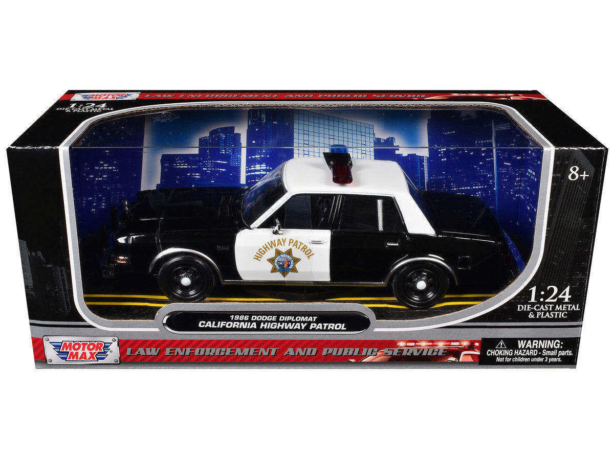 1986 Dodge Diplomat Police Car "California Highway Patrol" Black and White "Law Enforcement and Public Service" Series 1/24 Diecast Model Car by Motormax-0