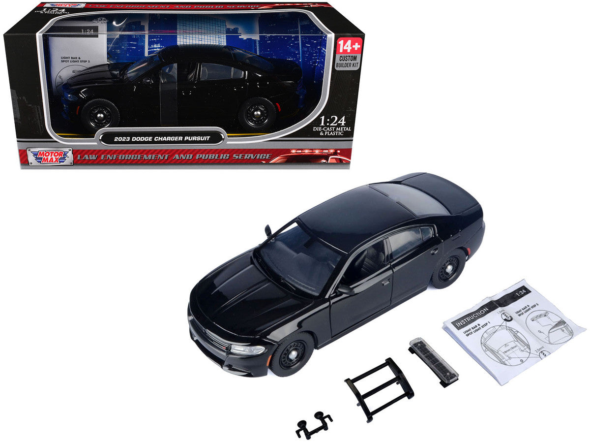2023 Dodge Charger Pursuit Police Car Black "Custom Builder's Kit - Law Enforcement and Public Service" Series 1/24 Diecast Model Car by Motormax-4